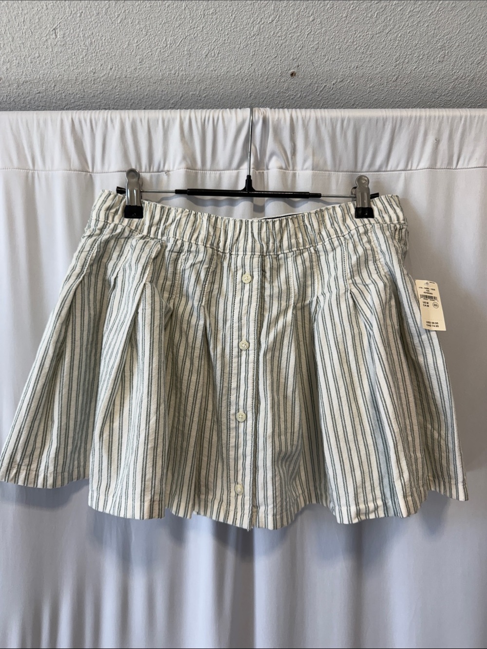 aerie White and Green Striped Button-Front Skort
